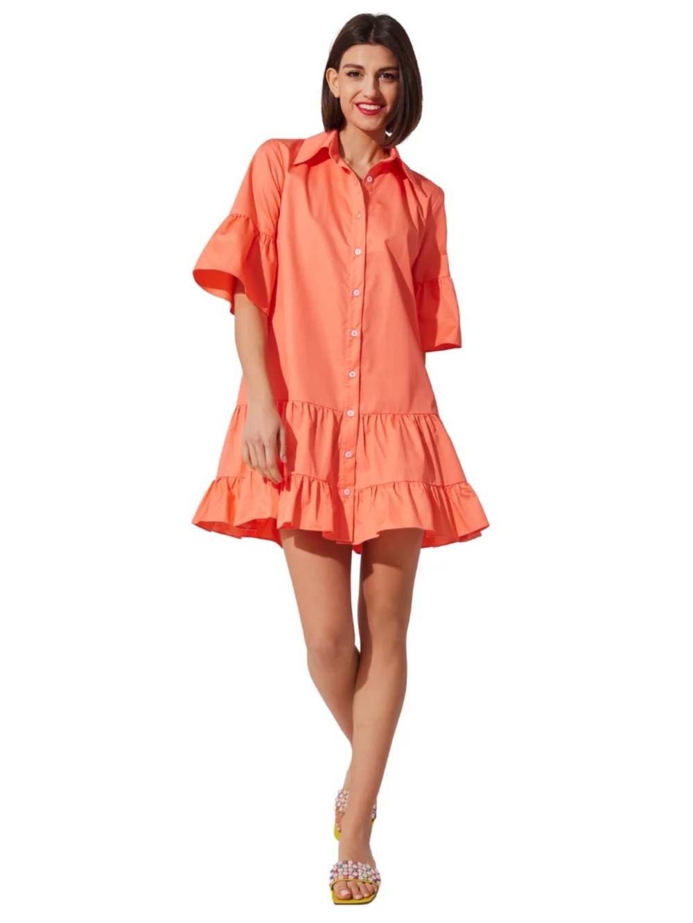 *White* Kasia Ruffle Shirt Dress for